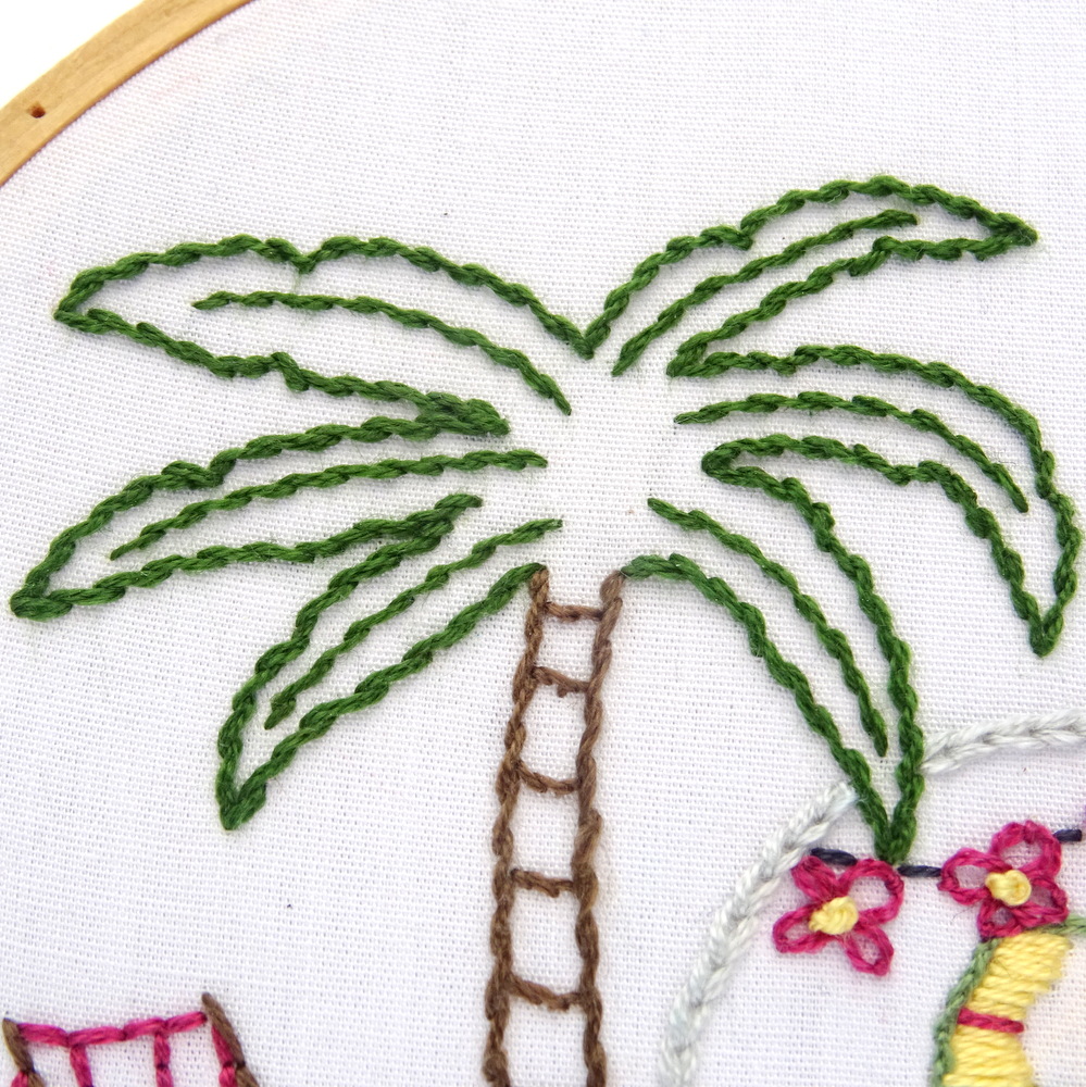 Vintage Trailer Palm Tree Paradise DIY Hand Embroidery Pattern