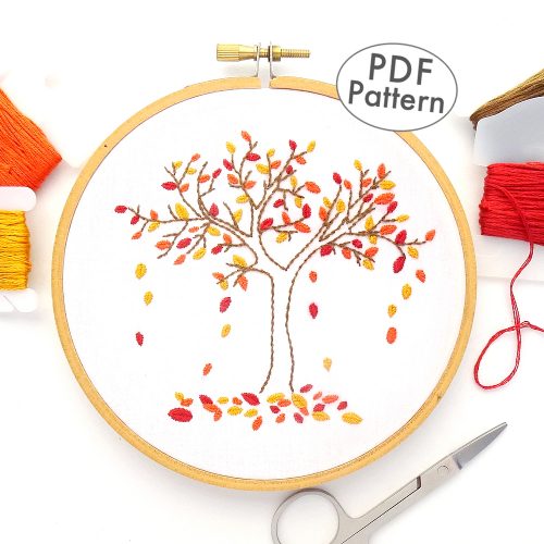 Autumn Tree Hand Embroidery Pattern - Wandering Threads Embroidery