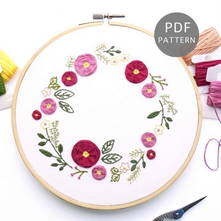 Spring Wreath Hand Embroidery Pattern