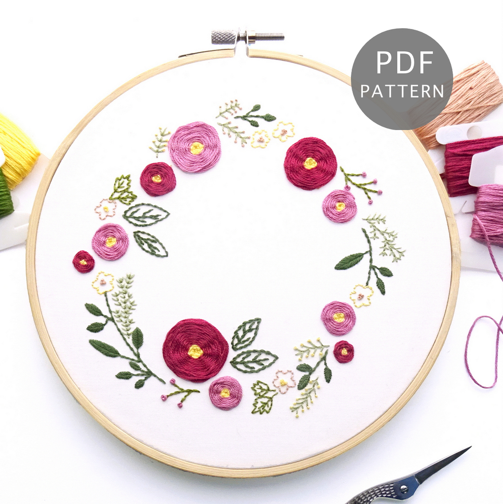 Spring Wreath Hand Embroidery Pattern