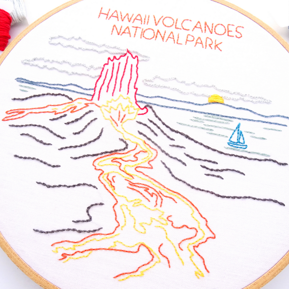 Hawaii Volcanoes National Park Hand Embroidery Pattern