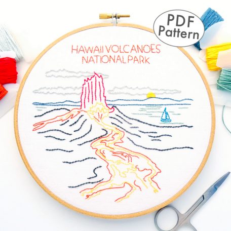 Hawaii Volcanoes National Park Hand Embroidery Pattern