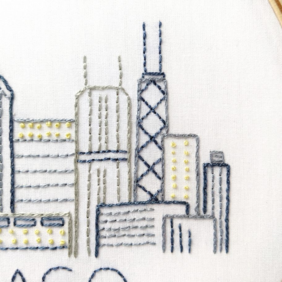 Chicago Skyline Hand Embroidery Pattern - Wandering Threads Embroidery