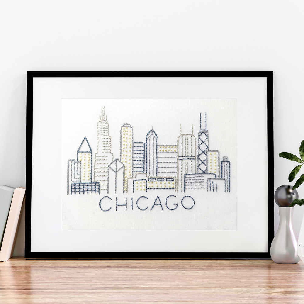 Chicago City Skyline Hand Embroidery Pattern