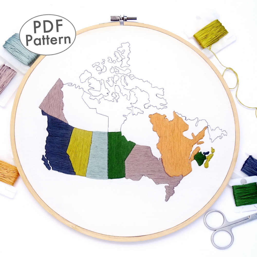Canada Travel Map Hand Embroidery Pattern