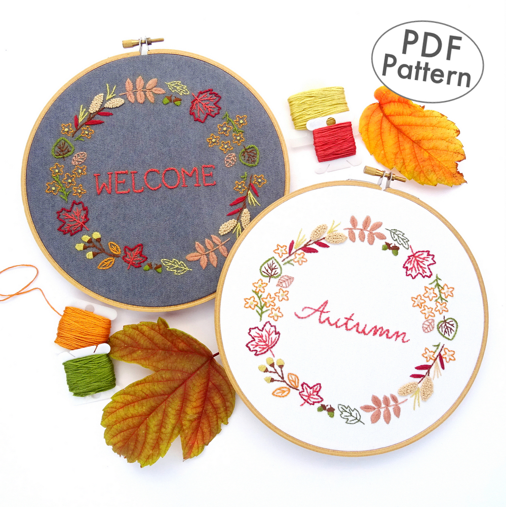 Embroidery Pattern Download Embroidery Pattern Modern Autumn Leaves ...