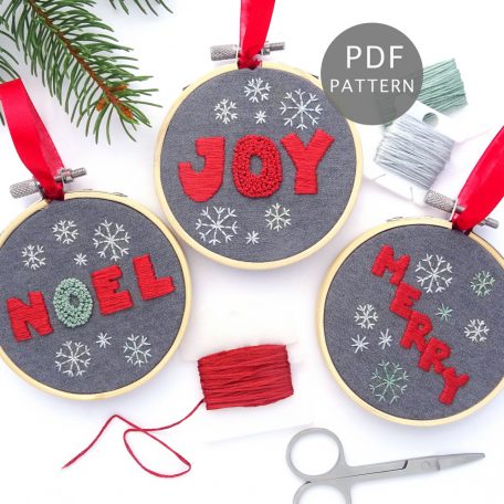 Christmas Greetings Ornament Set Hand Embroidery Pattern