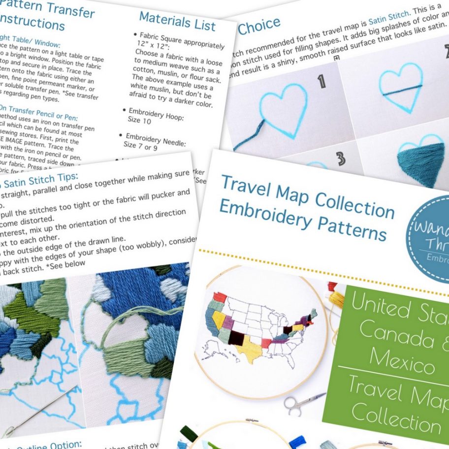 Travel Map Collection Hand Embroidery Pattern Wandering Threads Embroidery