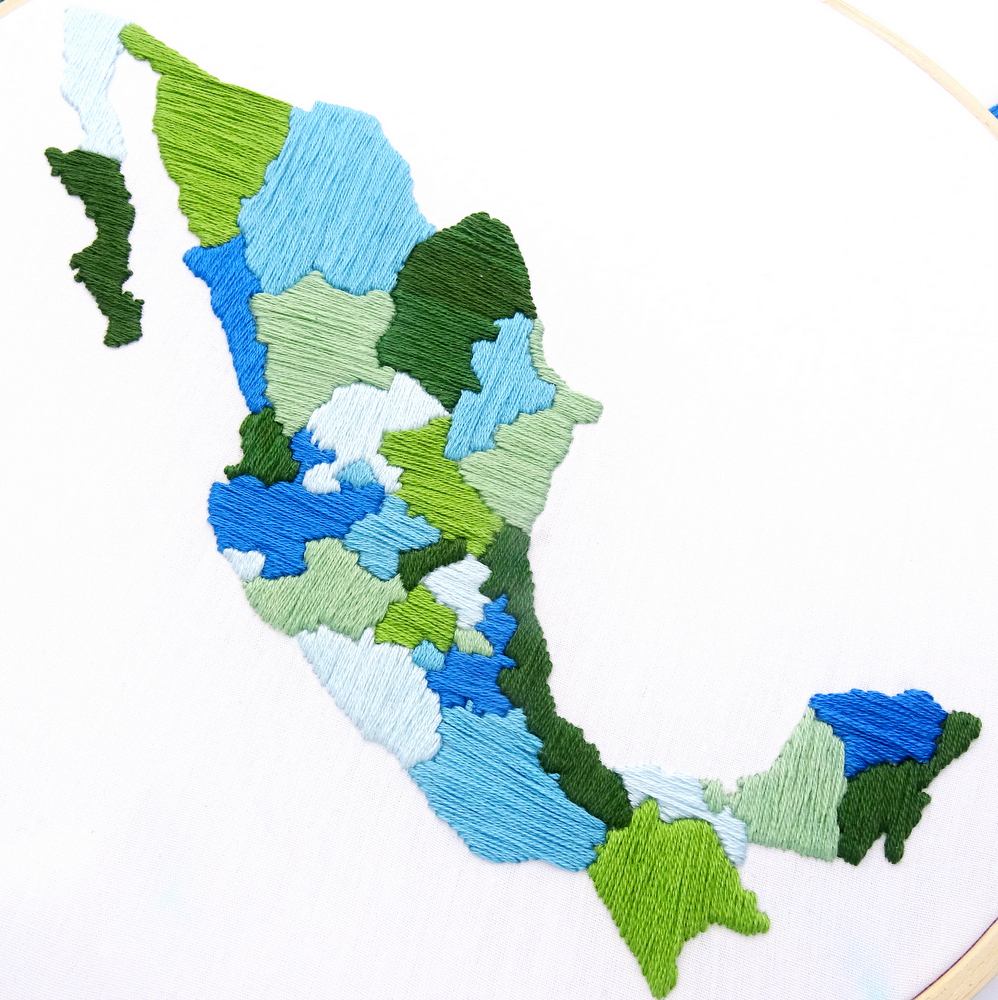 Mexico Travel Map Hand Embroidery Pattern