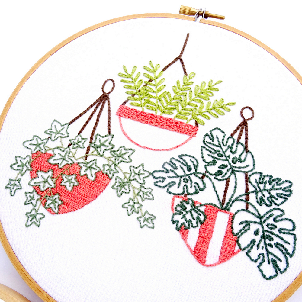 Hanging Plant Trio Hand Embroidery Pattern