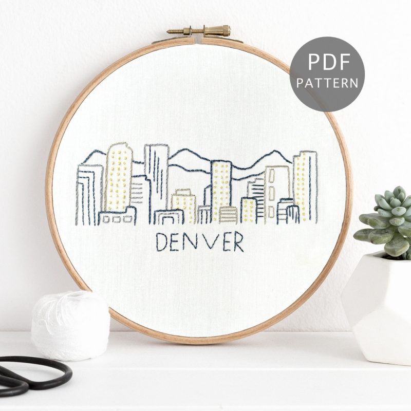Denver Skyline Hand Embroidery Pattern Wandering Threads Embroidery