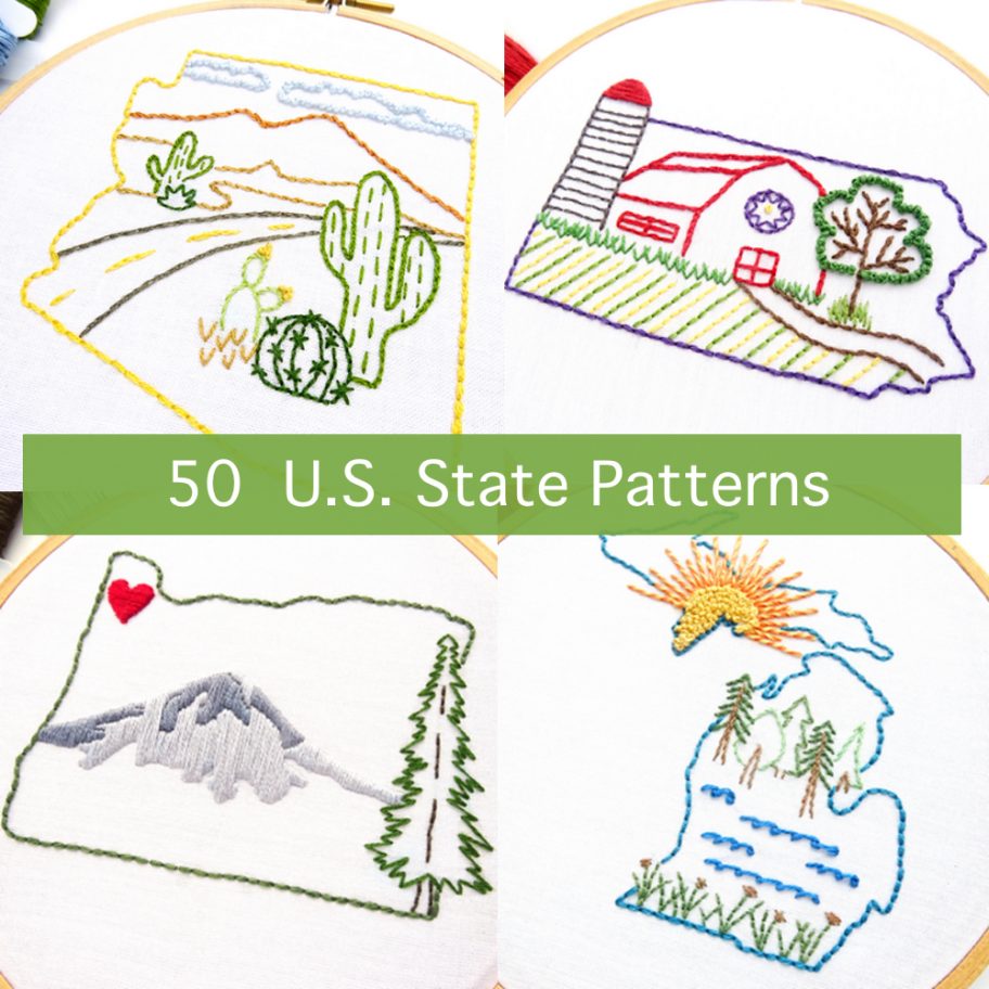 50 U.S. State Hand Embroidery Patterns Wandering Threads Embroidery