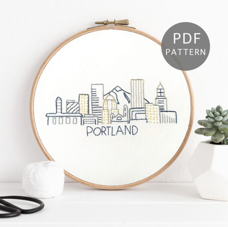 Portland City Skyline Hand Embroidery Pattern Wandering Threads