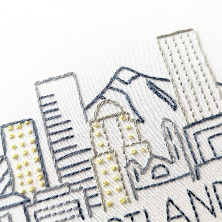 Portland City Skyline Hand Embroidery Pattern Wandering Threads