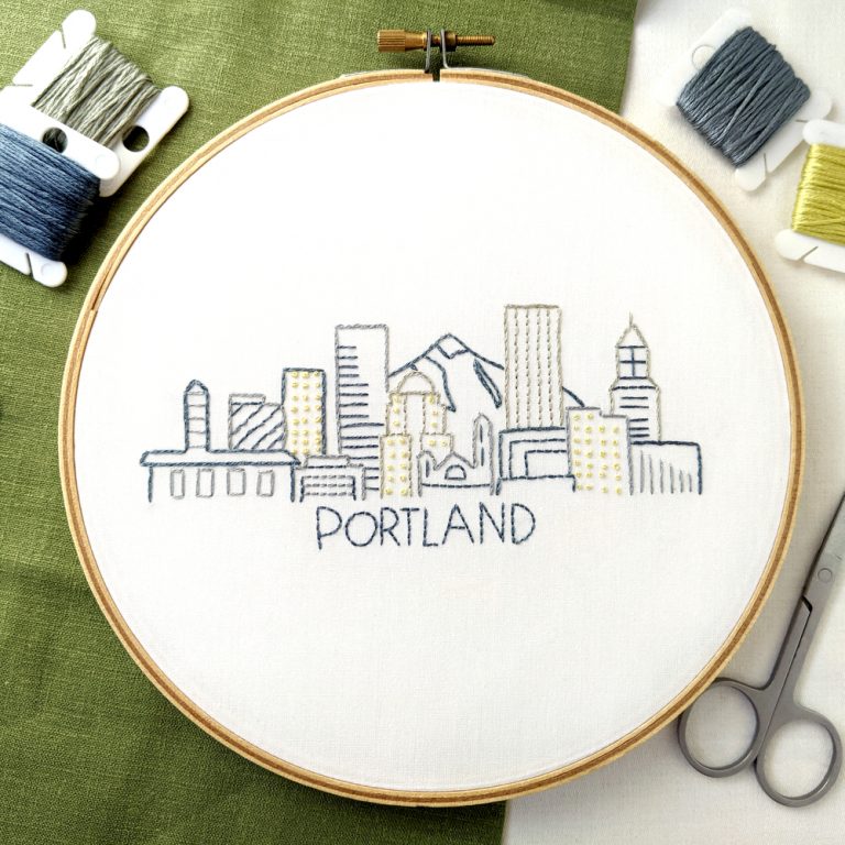 Portland City Skyline Hand Embroidery Pattern Wandering Threads