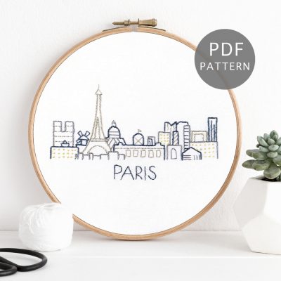 Paris City Skyline Hand Embroidery Pattern