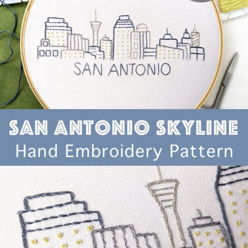 San Antonio City Skyline Hand Embroidery Pattern Wandering Threads