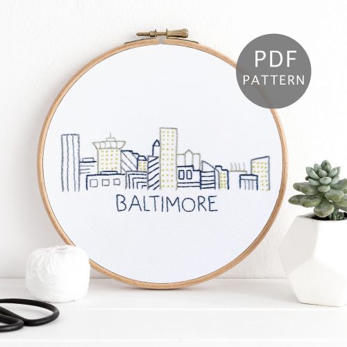 Baltimore City Skyline Hand Embroidery Pattern Wandering Threads