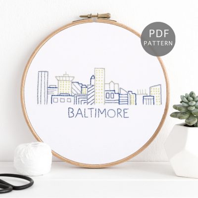 Baltimore City Skyline Hand Embroidery Pattern