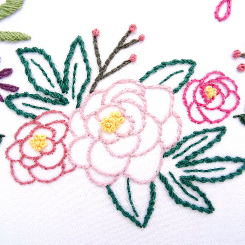 Peony Wreath Hand Embroidery Pattern