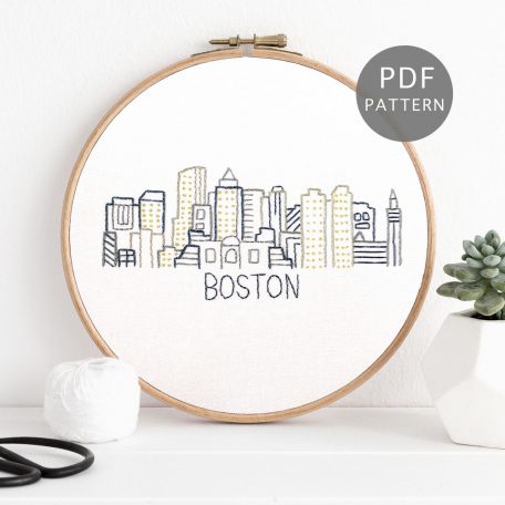 Boston City Skyline Hand Embroidery Pattern