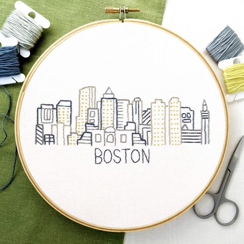 Boston Patterns Boston City Skyline Hand Embroidery Pattern - Wandering Threads Embroidery