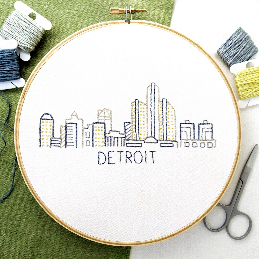 Detroit Skyline Hand Embroidery Pattern
