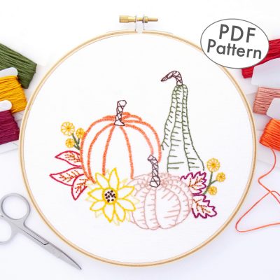 Pumpkins & Leaves Hand Embroidery Pattern