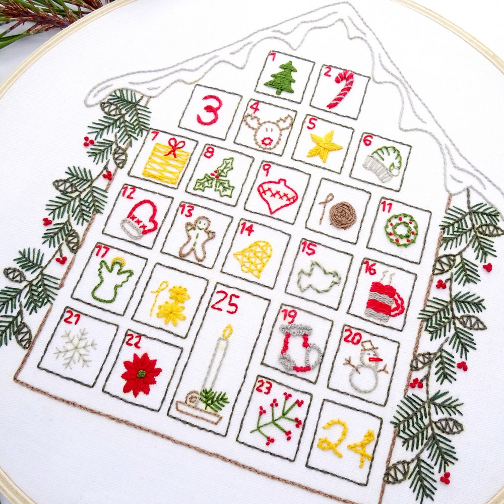 Advent Calendar Hand Embroidery Sampler Pattern