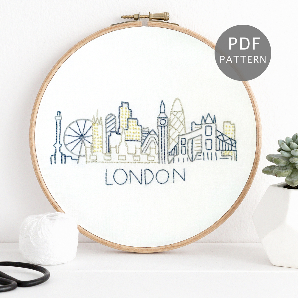 London City Skyline Hand Embroidery Pattern