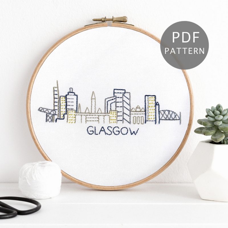 Glasgow City Skyline Hand Embroidery Pattern Wandering Threads Embroidery