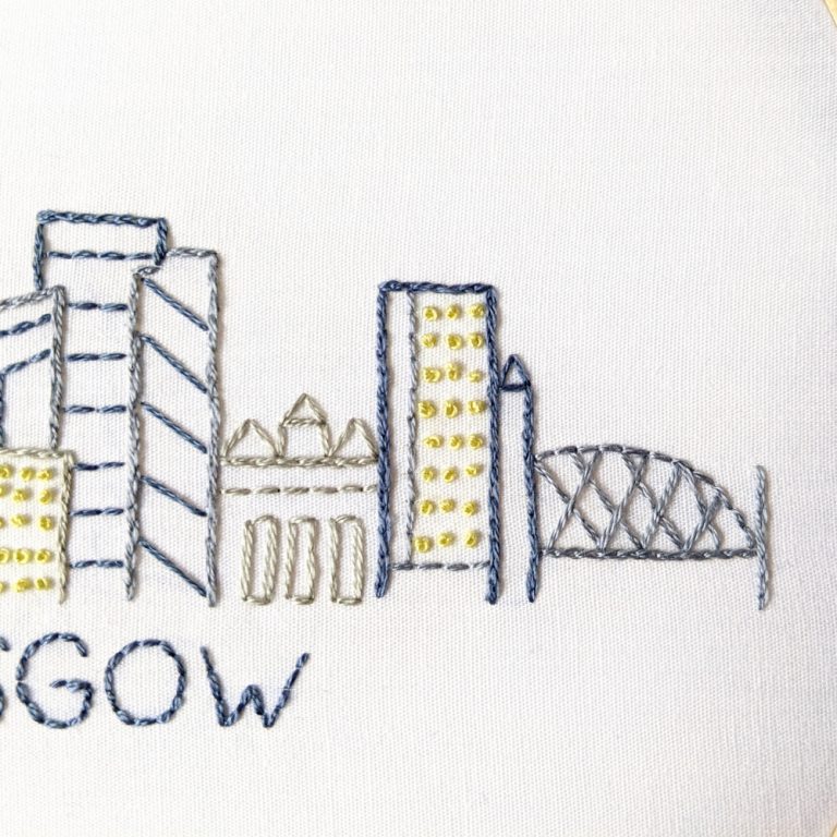 Glasgow City Skyline Hand Embroidery Pattern Wandering Threads Embroidery