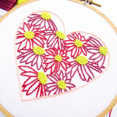 Flower Heart Hand Embroidery Pattern