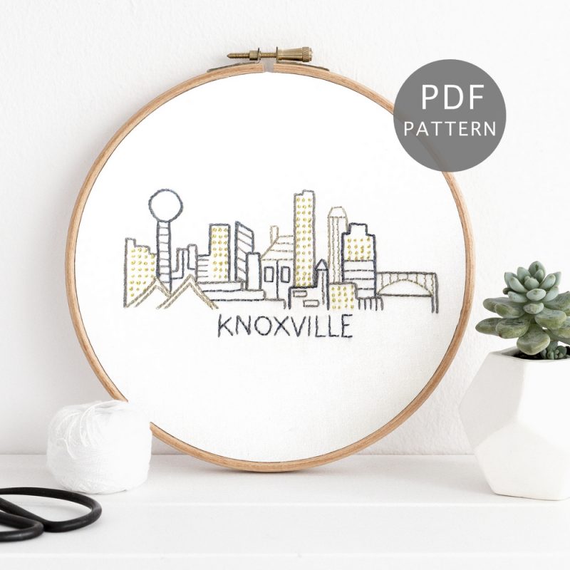 Knoxville City Skyline Hand Embroidery Pattern Wandering Threads