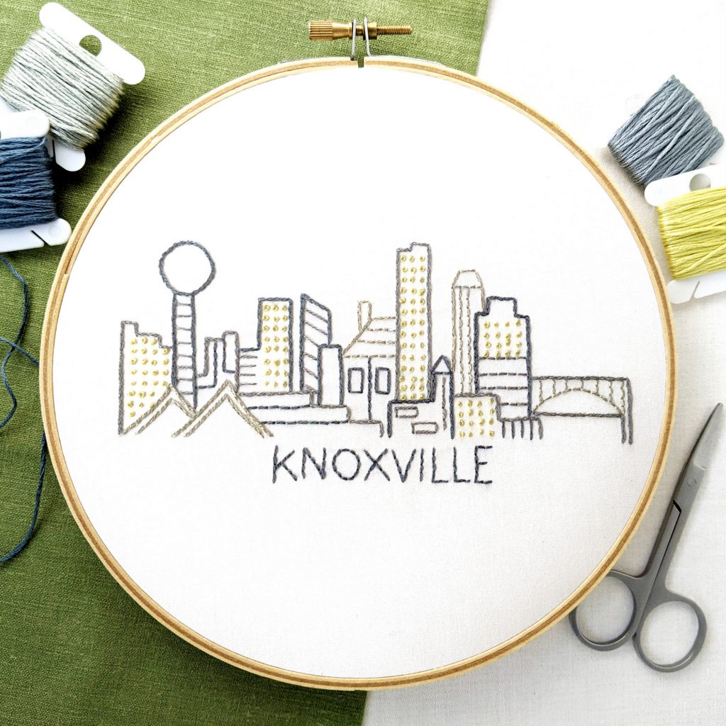 Knoxville City Skyline Hand Embroidery Pattern Wandering Threads