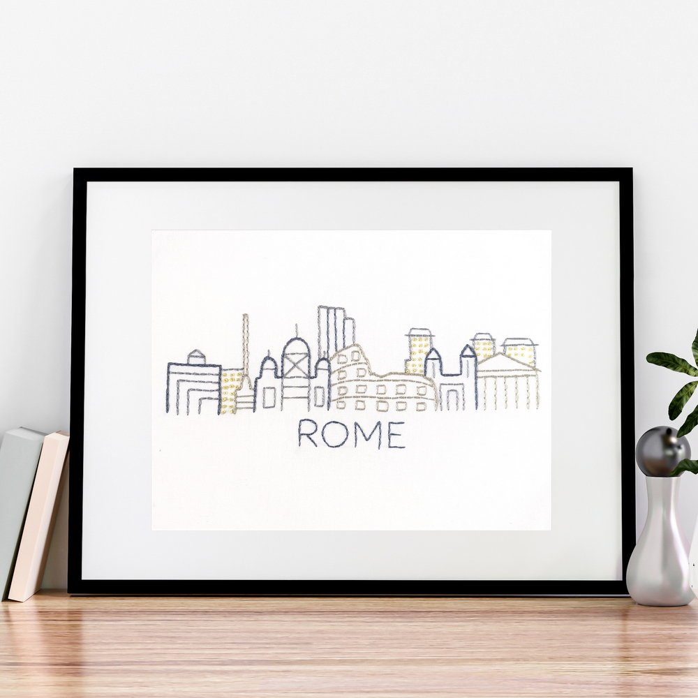 Rome City Skyline Hand Embroidery Pattern