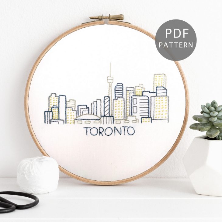 Toronto Pattern Toronto City Skyline Hand Embroidery Pattern - Wandering Threads Embroidery
