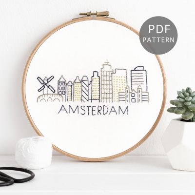 Amsterdam City Skyline Hand Embroidery Pattern