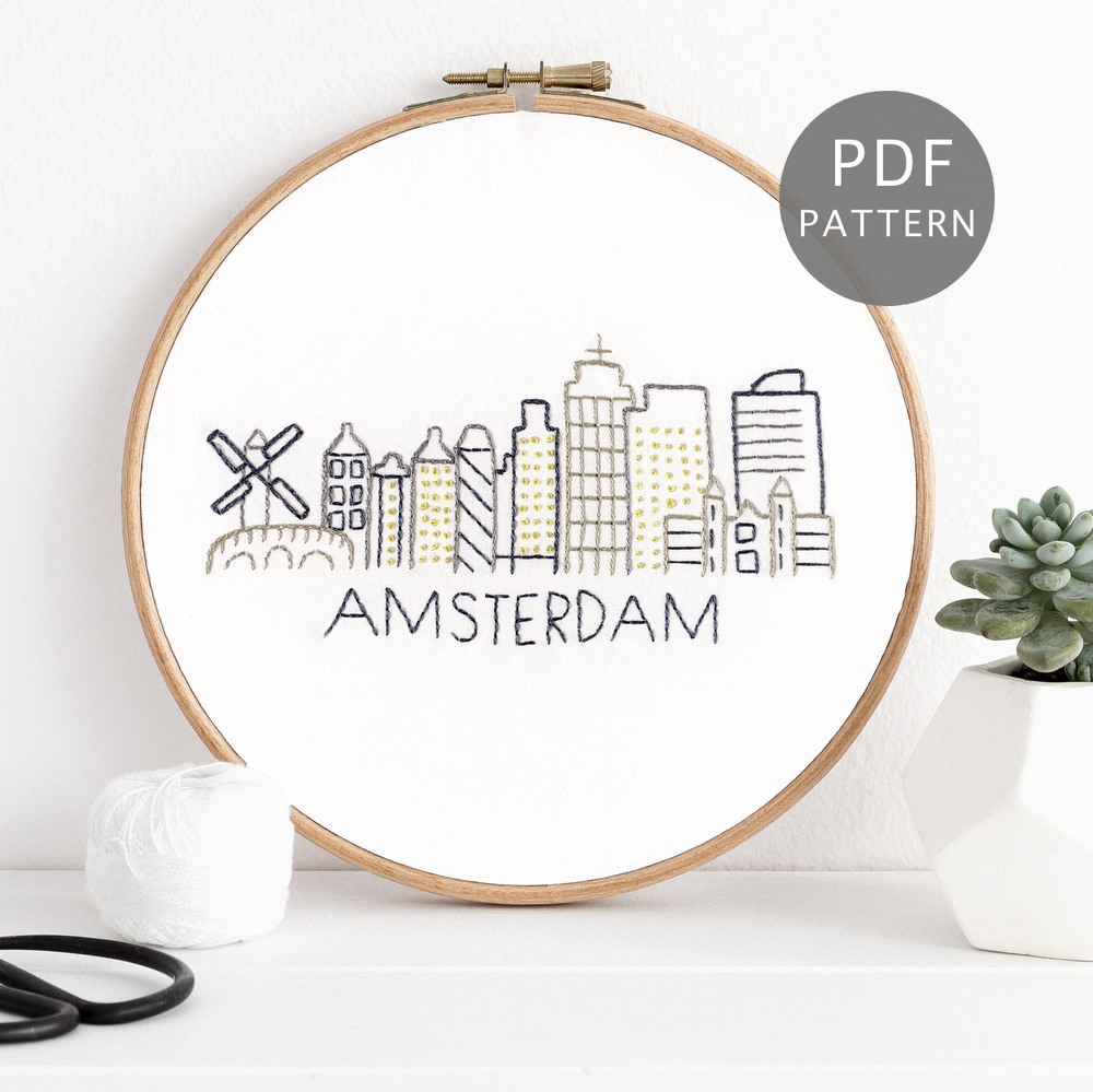 Amsterdam City Skyline Hand Embroidery Pattern