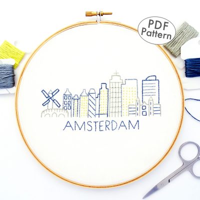 Amsterdam City Skyline Hand Embroidery Pattern