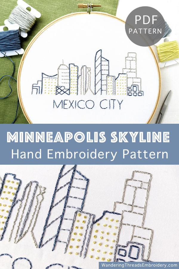Mexico City Skyline Hand Embroidery Patter