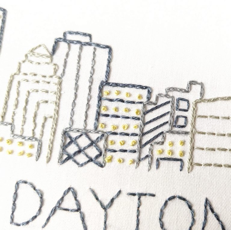 Dayton City Skyline Hand Embroidery Pattern Wandering Threads Embroidery