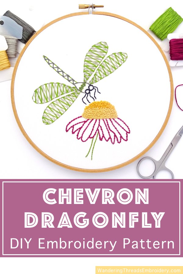 Chevron Dragonfly Hand Embroidery Pattern