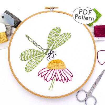 Chevron Dragonfly Hand Embroidery Pattern