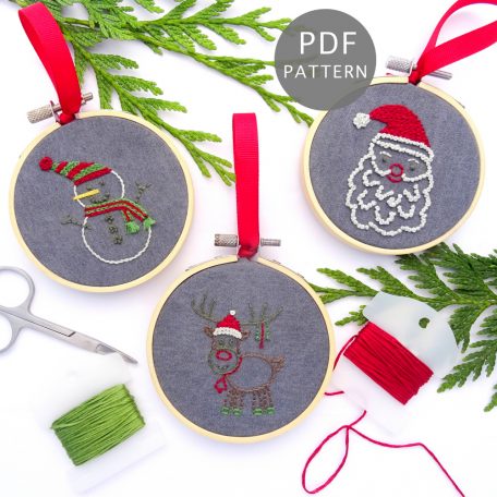 Christmas Characters Ornament Set Hand Embroidery Pattern