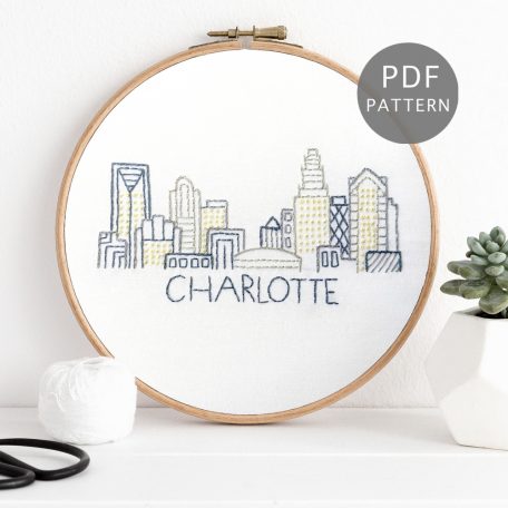 Charlotte City Skyline Hand Embroidery Pattern