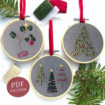 Christmas Trees Ornament Set Hand Embroidery Pattern