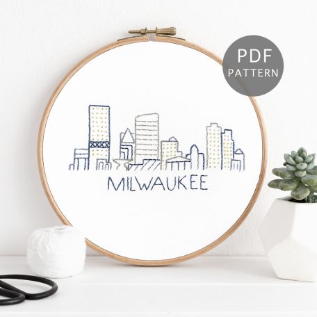 Milwaukee City Skyline Hand Embroidery Pattern