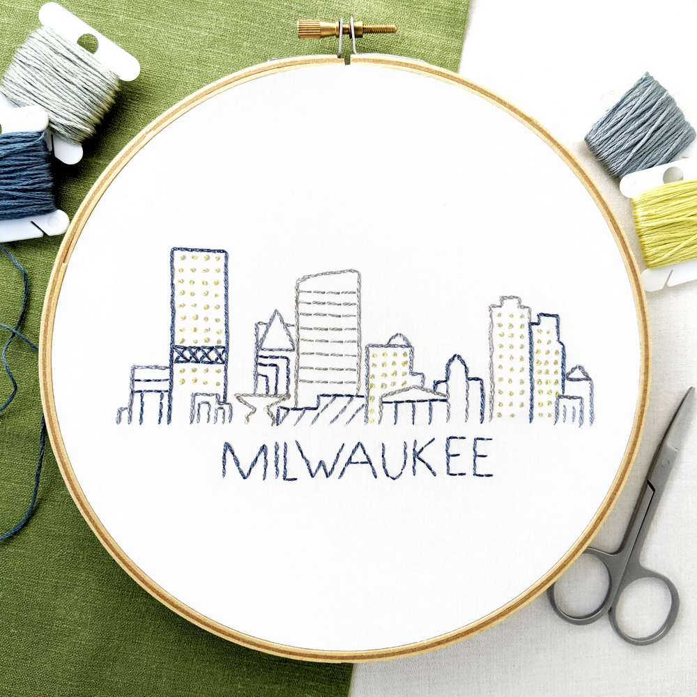 Milwaukee City Skyline Hand Embroidery Pattern