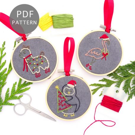 Silly Animals Ornament Set Hand Embroidery Pattern